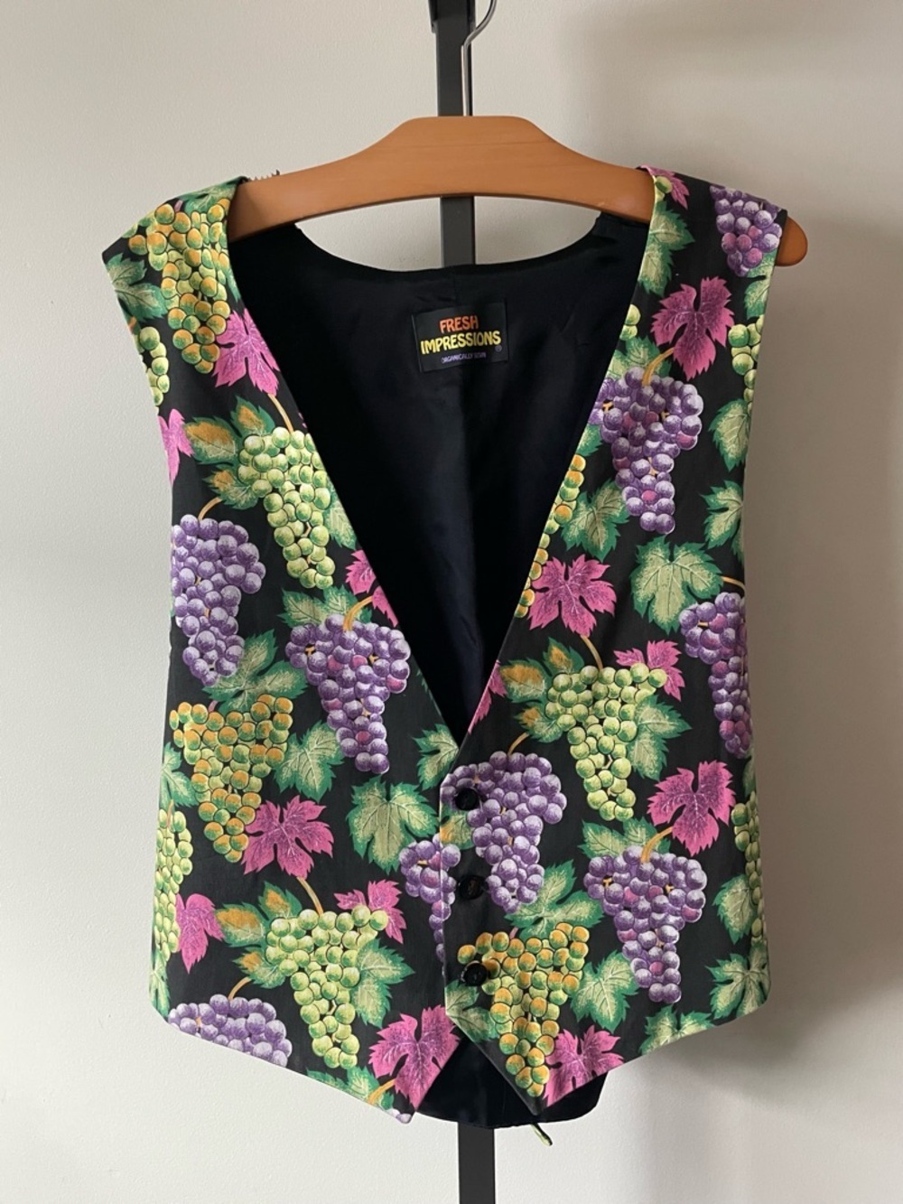 90s Vintage Fresh Impressions Grape Print Vest Waistcoat Fruit Vineyard Wine